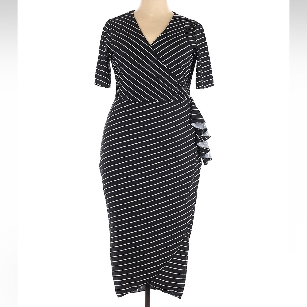 SHEIN Black and White Striped Midi Dress